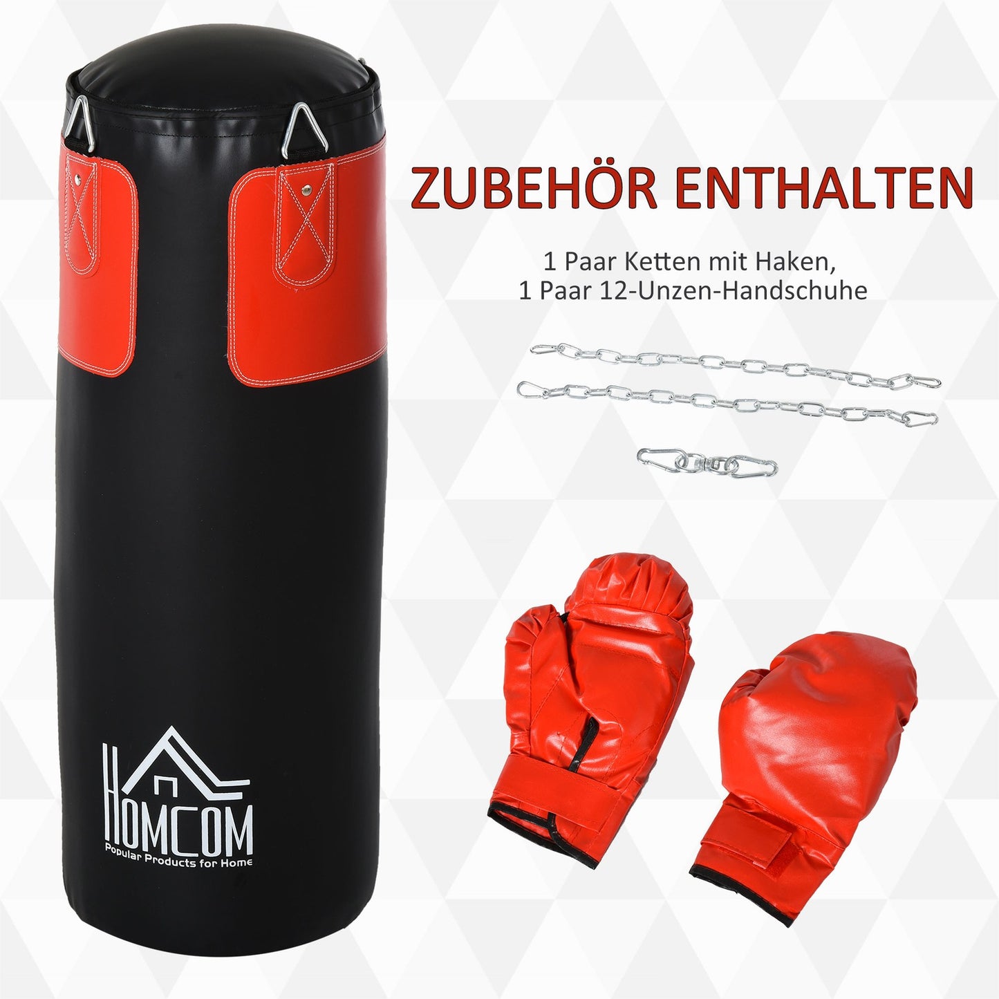 Box-Set Boxsack Hanging Boxing Heavy Bag Mit Boxhandschuhe 16 KG Schwarz+Rot