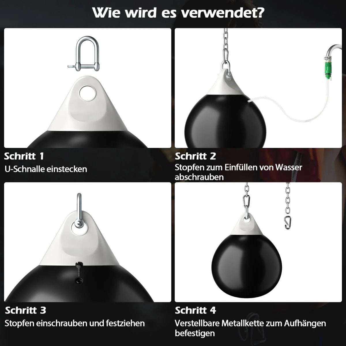 Ø45 Cm Wasserboxsack 50 Kg Boxing Punching Bag Mit Verstellbarer Metallkette Schwarz