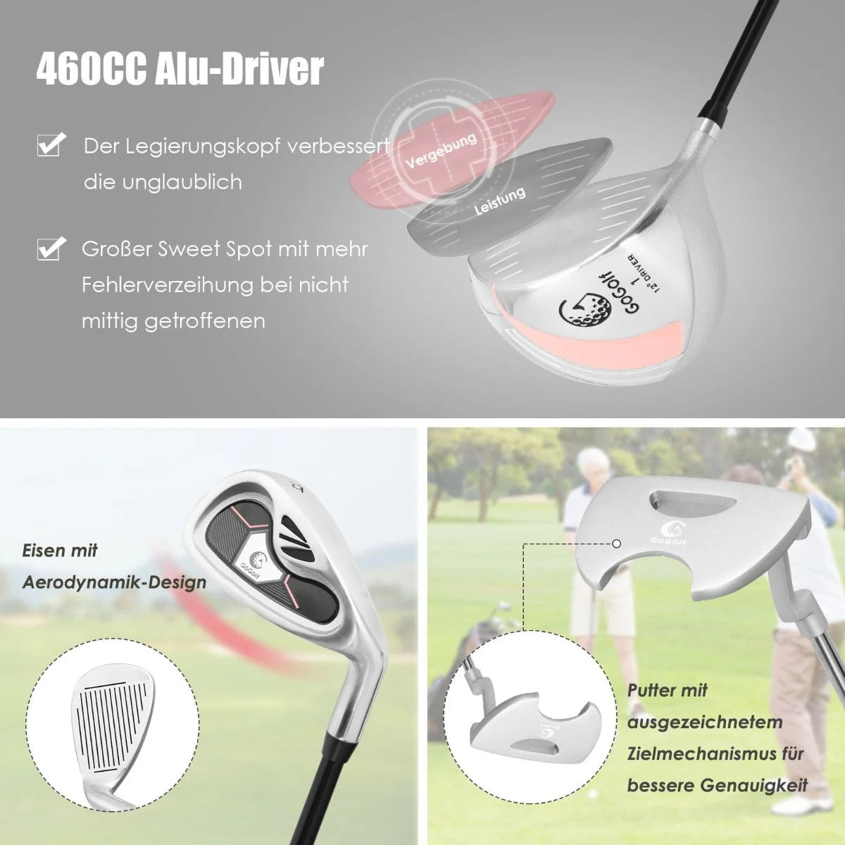 10-Teiliges Komplettes Golf Set Golfschläger Set Für Damen Perfektes Golfgeschenk Rosa