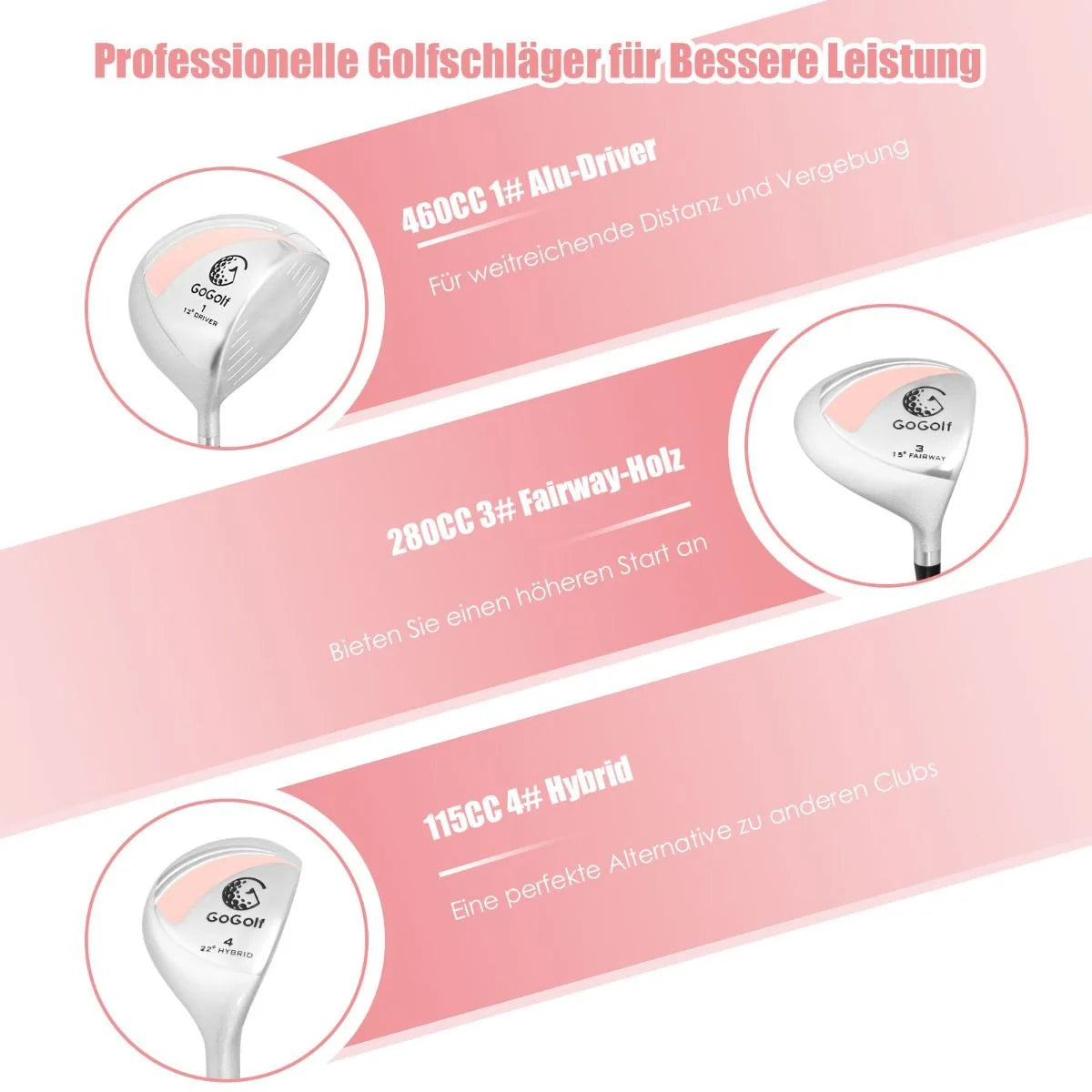 10-Teiliges Komplettes Golf Set Golfschläger Set Für Damen Perfektes Golfgeschenk Rosa