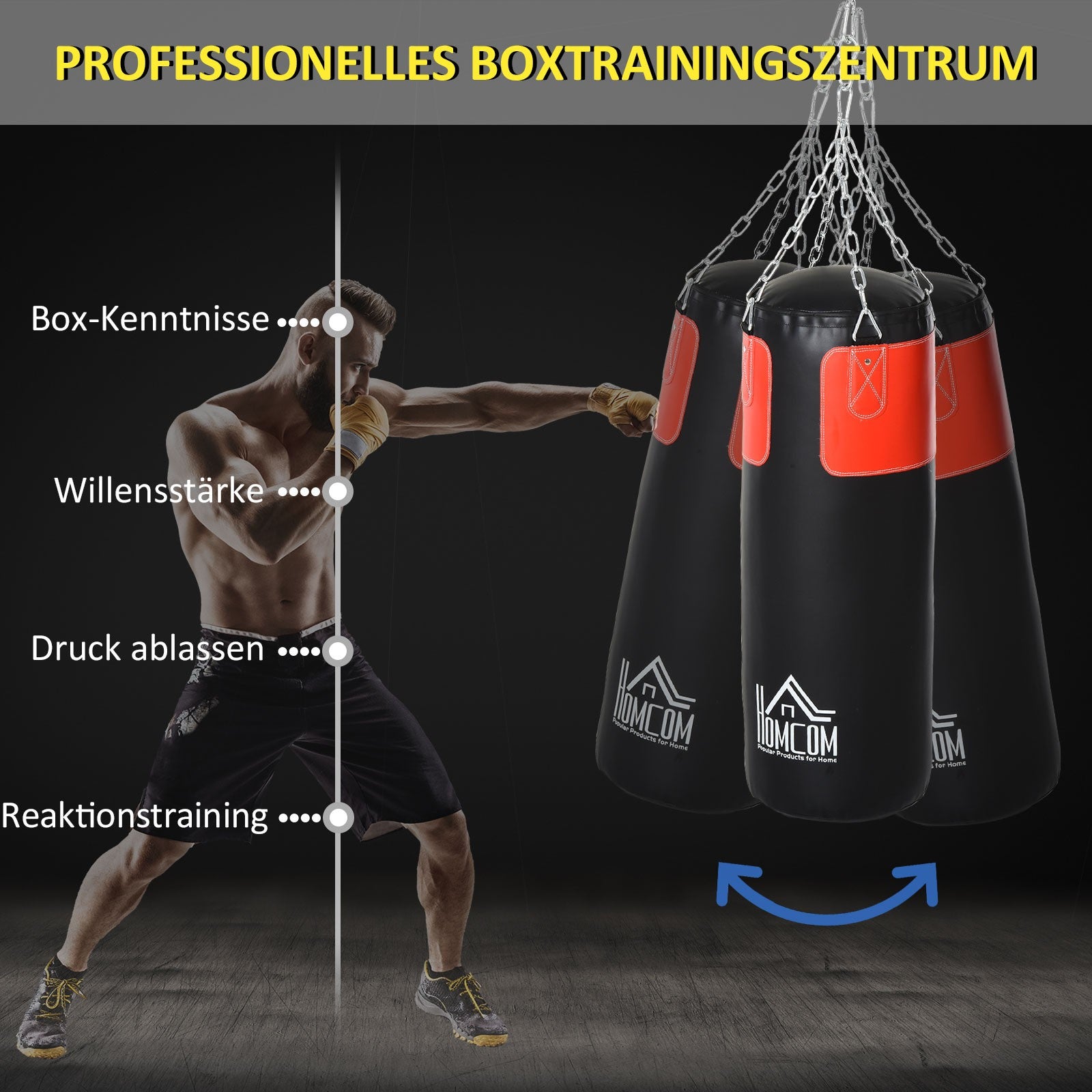 Box-Set Boxsack Hanging Boxing Heavy Bag Mit Boxhandschuhe 16 KG Schwarz+Rot