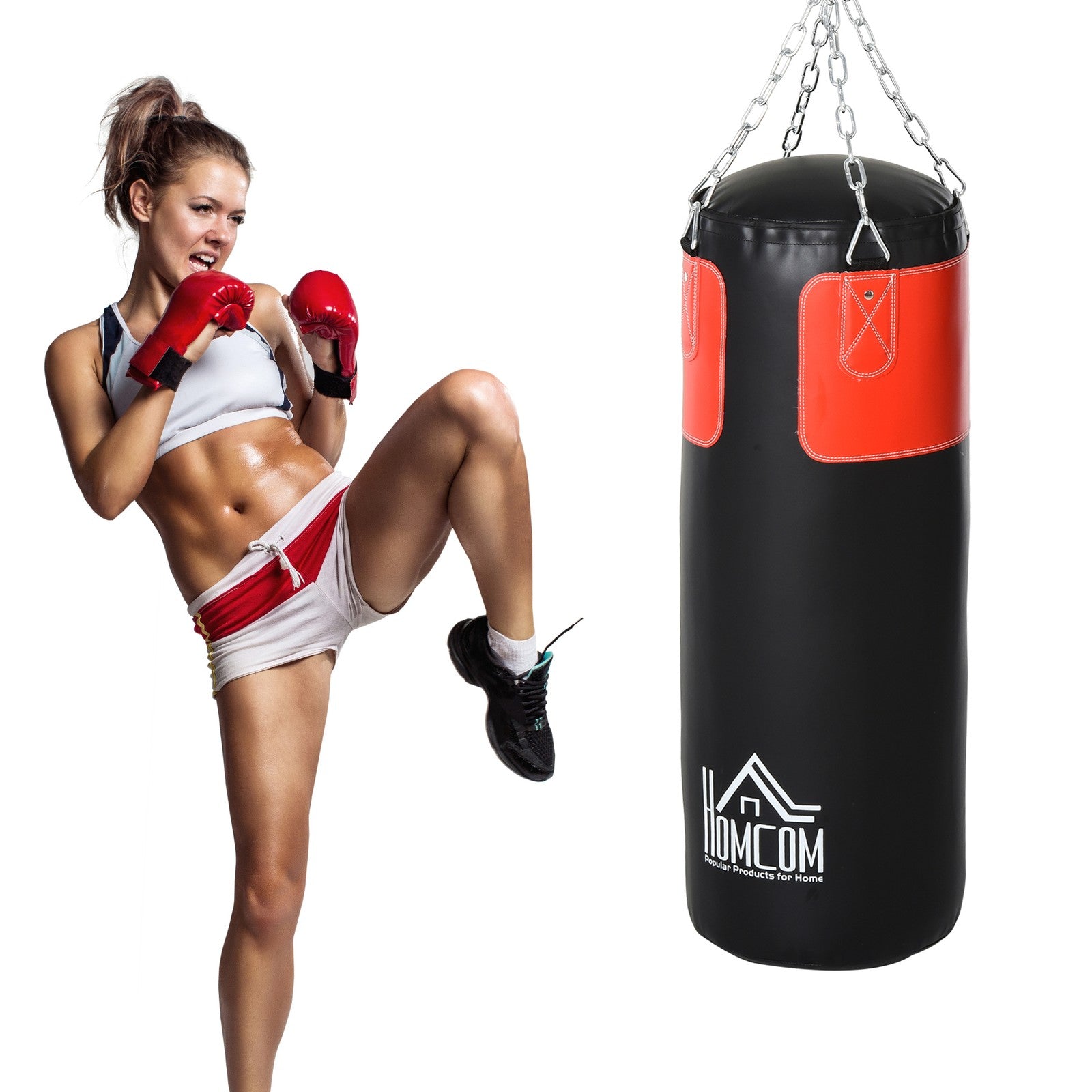 Box-Set Boxsack Hanging Boxing Heavy Bag Mit Boxhandschuhe 16 KG Schwarz+Rot