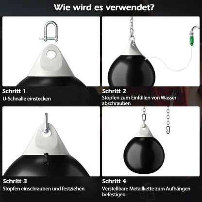Ø45 Cm Wasserboxsack 50 Kg Boxing Punching Bag Mit Verstellbarer Metallkette Schwarz