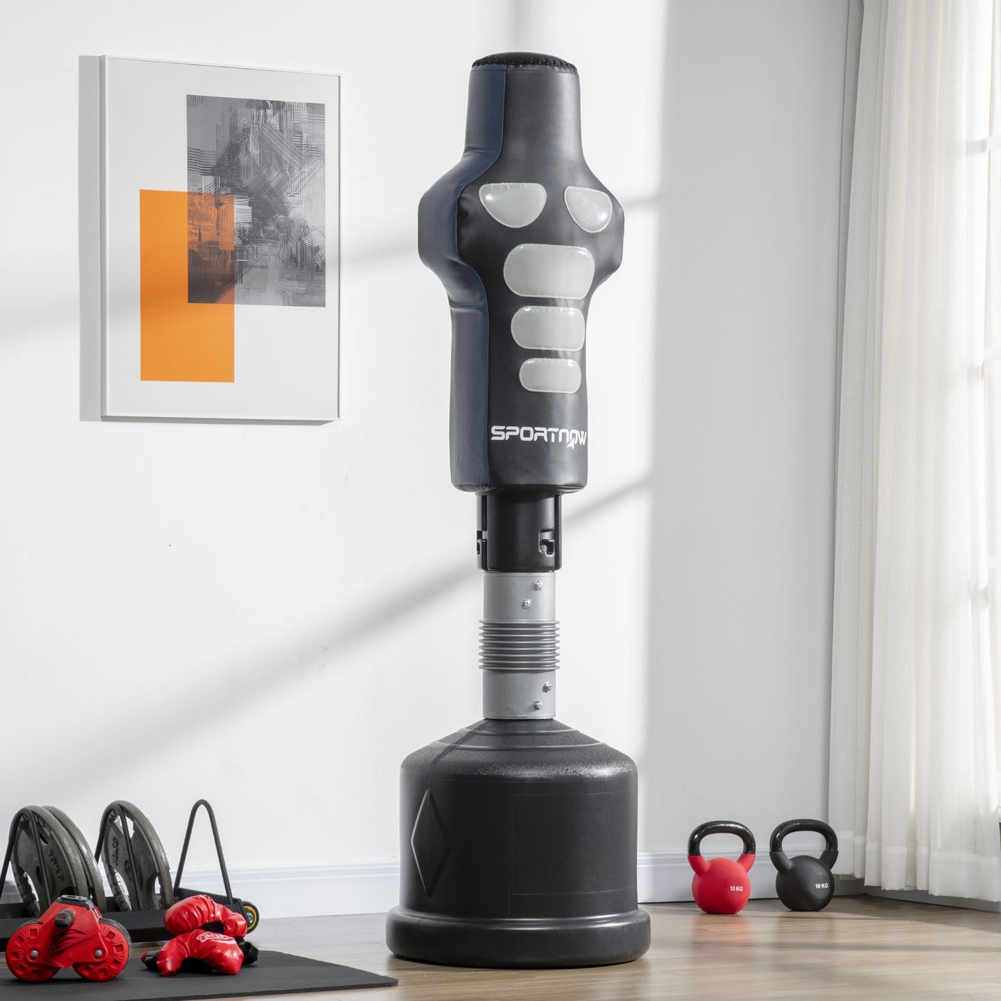Free Standing Punch Bag, Height Adjustable Punching Dummy with Muscle Target