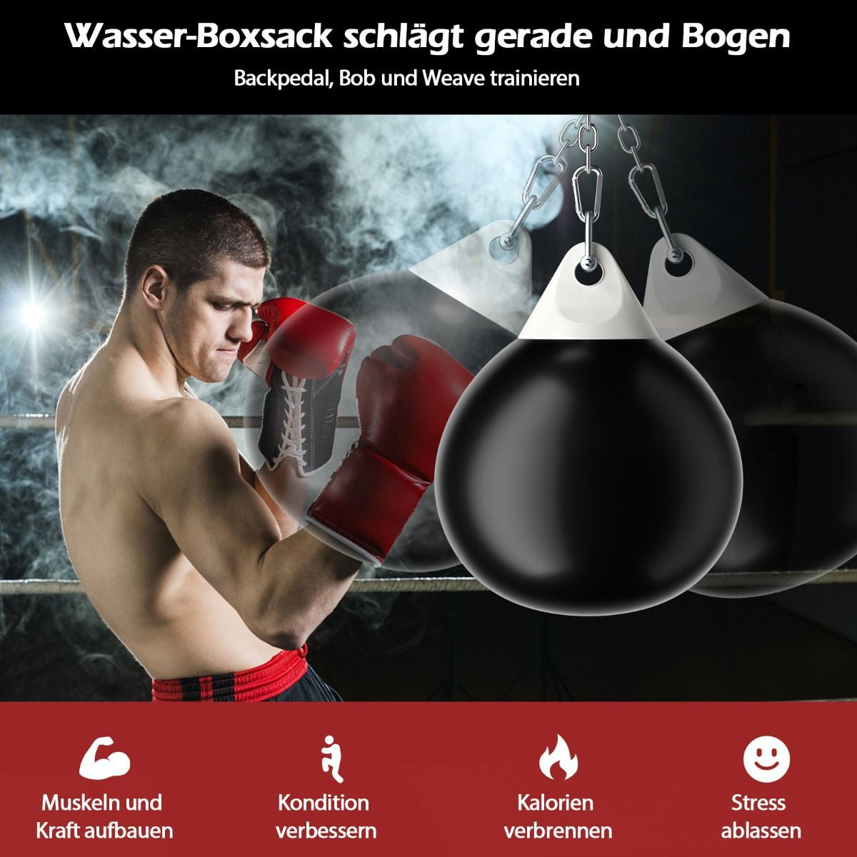 Ø45 Cm Wasserboxsack 50 Kg Boxing Punching Bag Mit Verstellbarer Metallkette Schwarz