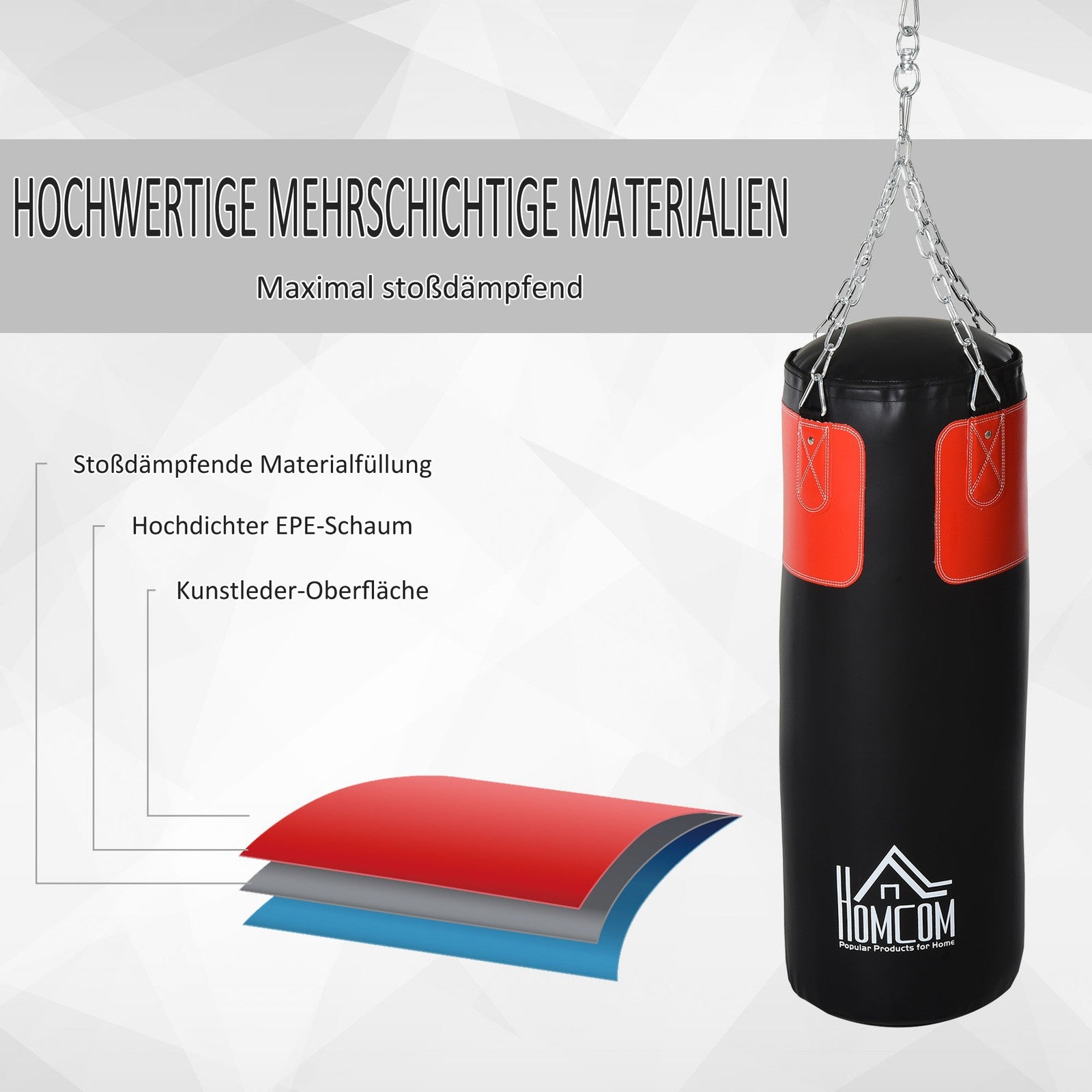 Box-Set Boxsack Hanging Boxing Heavy Bag Mit Boxhandschuhe 16 KG Schwarz+Rot