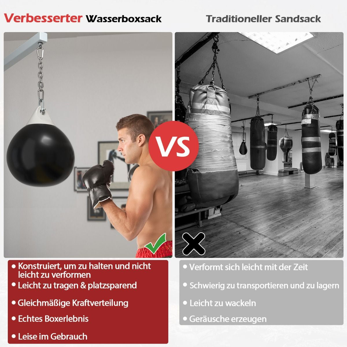 Ø45 Cm Wasserboxsack 50 Kg Boxing Punching Bag Mit Verstellbarer Metallkette Schwarz